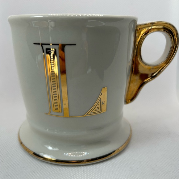 Anthropologie mug ceramic ivory gold initial mug letter L coffee shave RETIRED - Picture 2 of 8